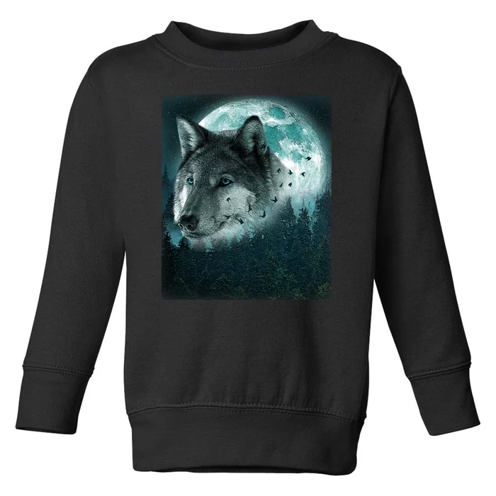 Wolf Moon Forest Wilderness Toddler Sweatshirt