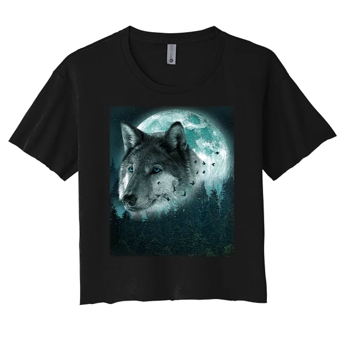 Wolf Moon Forest Wilderness Women's Crop Top Tee