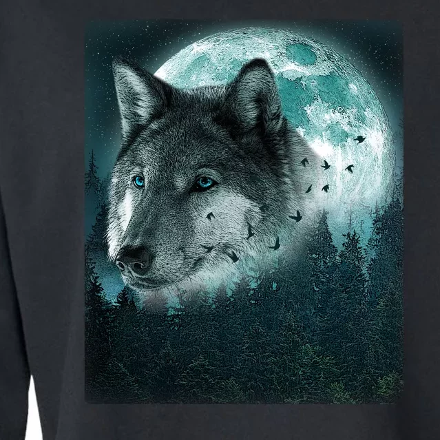 Wolf Moon Forest Wilderness Cropped Pullover Crew