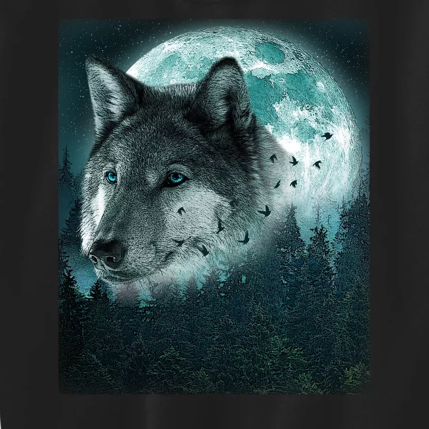 Wolf Moon Forest Wilderness Kids Sweatshirt