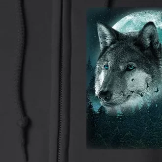 Wolf Moon Forest Wilderness Full Zip Hoodie