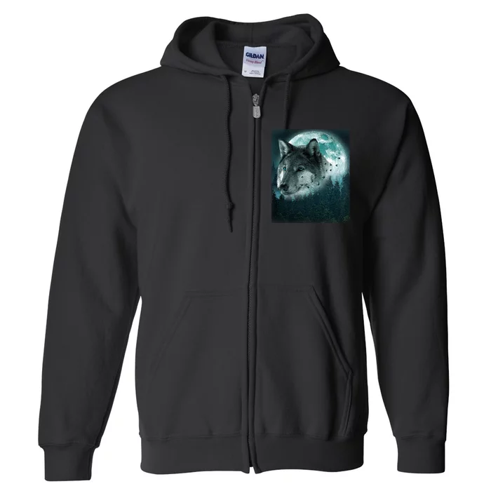 Wolf Moon Forest Wilderness Full Zip Hoodie