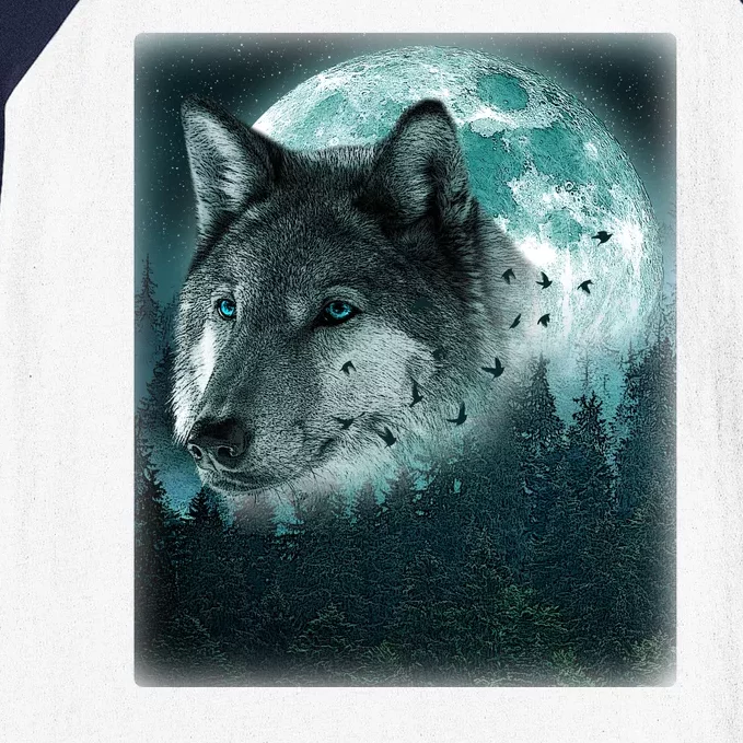 Wolf Moon Forest Wilderness Baseball Sleeve Shirt