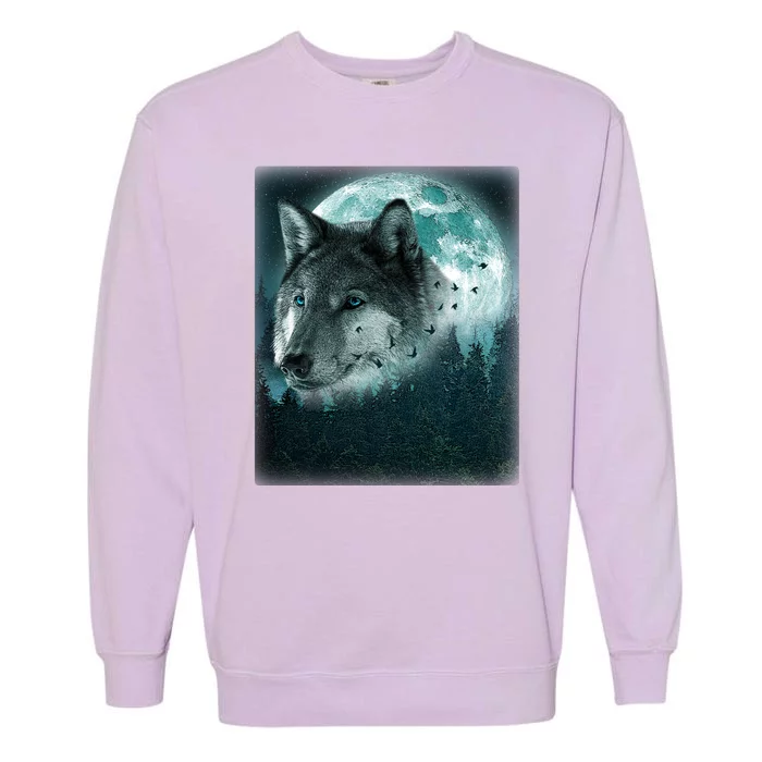 Wolf Moon Forest Wilderness Garment-Dyed Sweatshirt