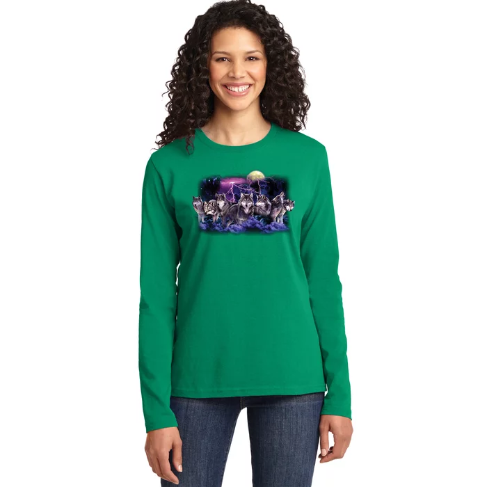 Wolf Night Hunt Ladies Long Sleeve Shirt