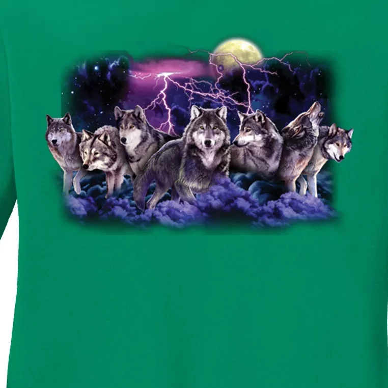 Wolf Night Hunt Ladies Long Sleeve Shirt