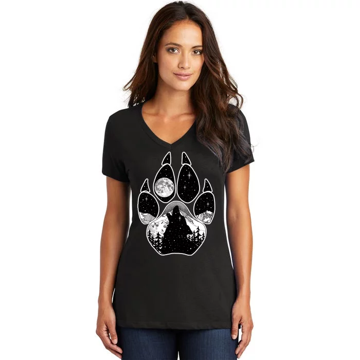 Wolf Paw Moon Howl Women's V-Neck T-Shirt