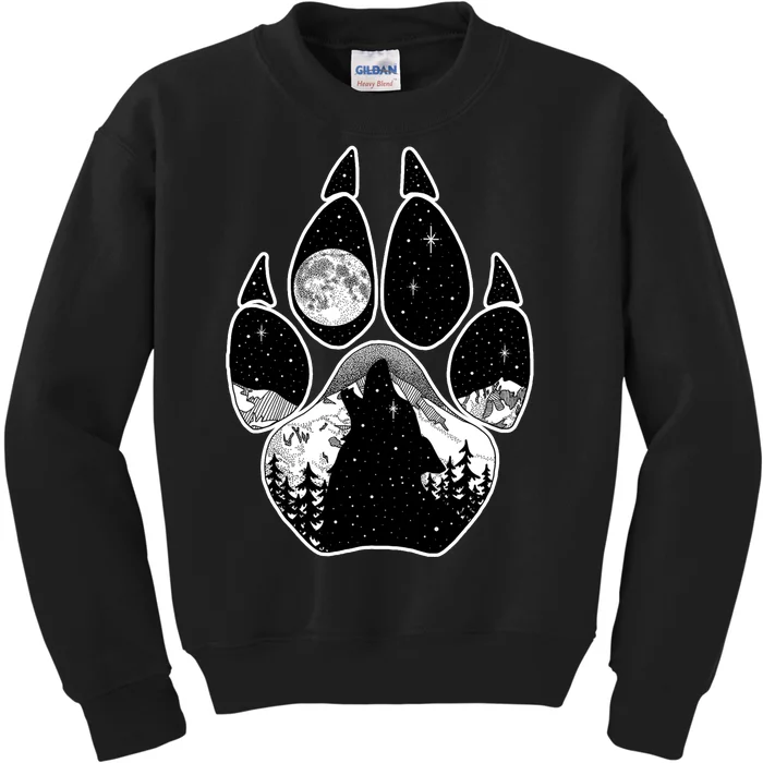 Wolf Paw Moon Howl Kids Sweatshirt