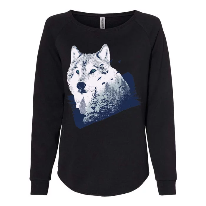 Wolf Wilderness Forest Womens California Wash Sweatshirt