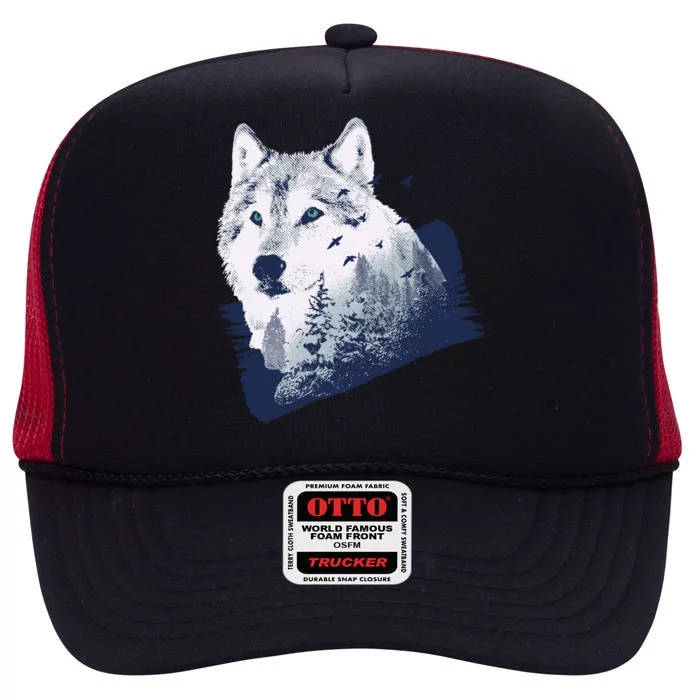 Wolf Wilderness Forest High Crown Mesh Trucker Hat