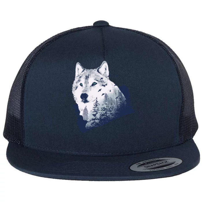 Wolf Wilderness Forest Flat Bill Trucker Hat