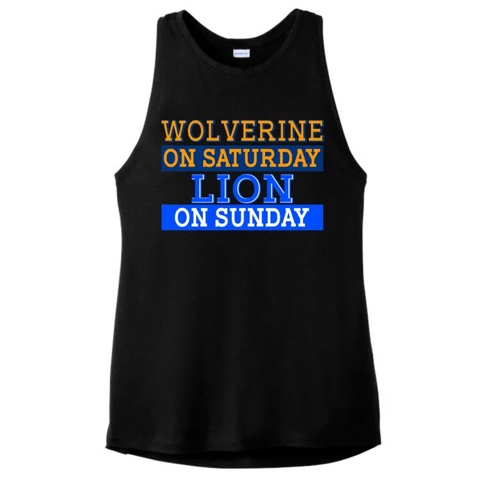 Wolverine On Saturday Lion on Sunday Sports Fan Ladies Tri-Blend Wicking Tank