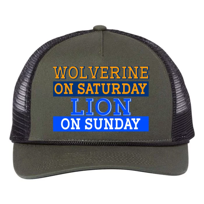 Wolverine On Saturday Lion on Sunday Sports Fan Retro Rope Trucker Hat Cap