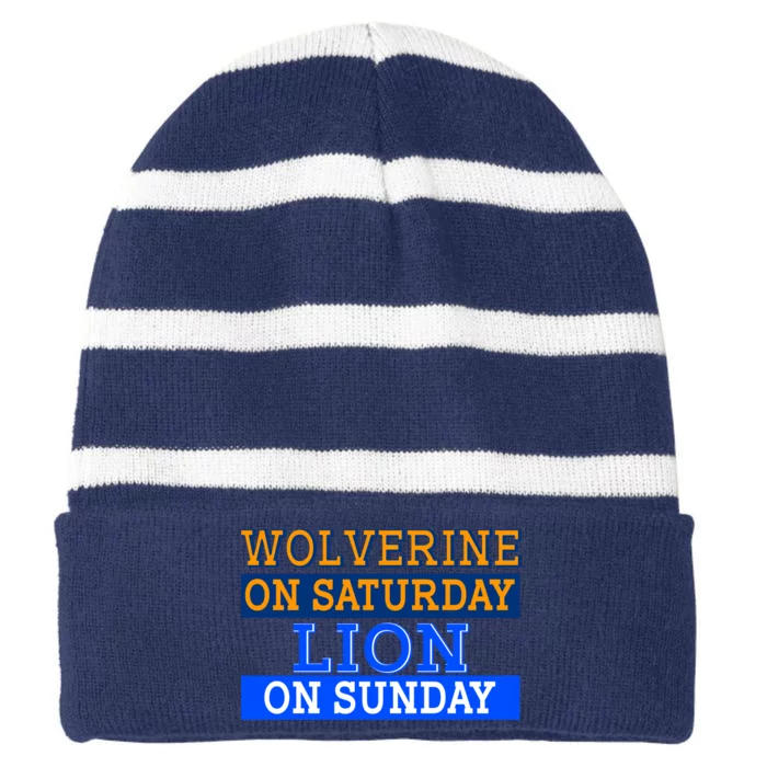 Wolverine On Saturday Lion on Sunday Sports Fan Striped Beanie with Solid Band