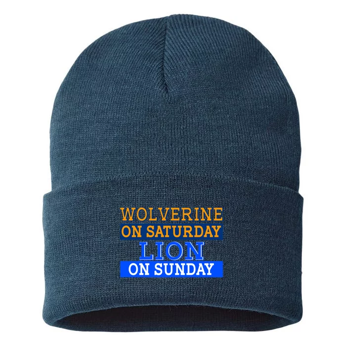 Wolverine On Saturday Lion on Sunday Sports Fan Sustainable Knit Beanie