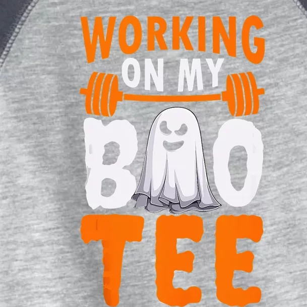 Working On My Boo Halloween Workout Weightlifting Toddler Fine Jersey T-Shirt