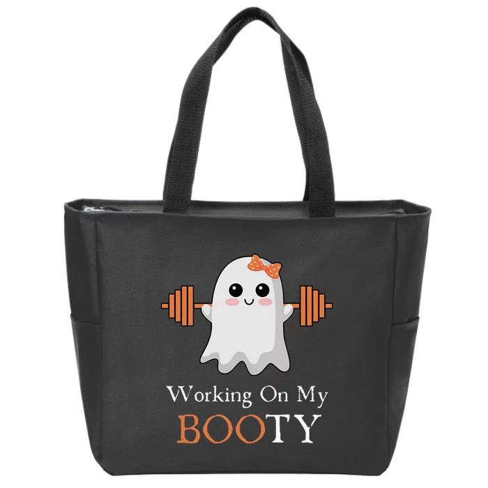 Working On My Booty Booty Funny Halloween Gym Ghost Pun Zip Tote Bag