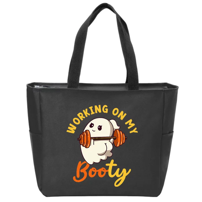 Working On My Booty Booty Funny Halloween Gym Ghost Pun Zip Tote Bag