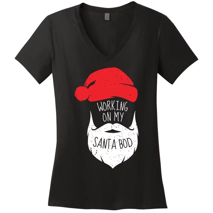 Working On My Santa Bod Shirts Christmas Dad Bod Women's V-Neck T-Shirt