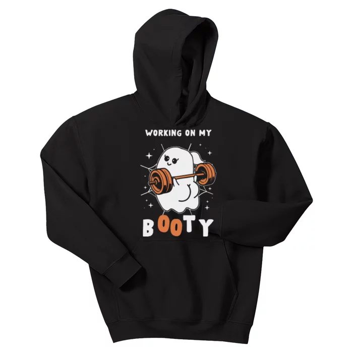 Working On My Booty Halloween Gym Cute Boo Ghost Fitness Kids Hoodie