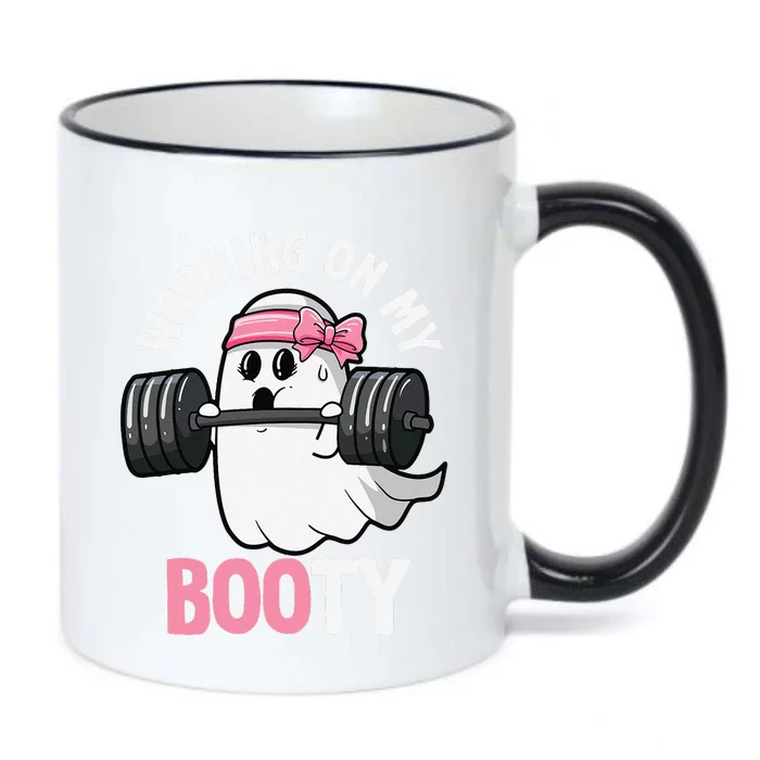 Working On My Booty Spooky Halloween Ghost Gym Workout Pun Black Color Changing Mug