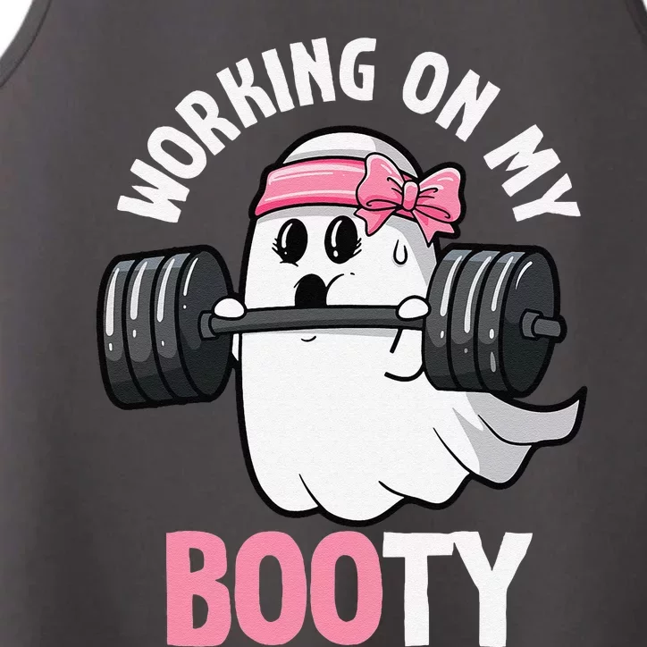 Working On My Booty Spooky Halloween Ghost Gym Workout Pun Performance Tank