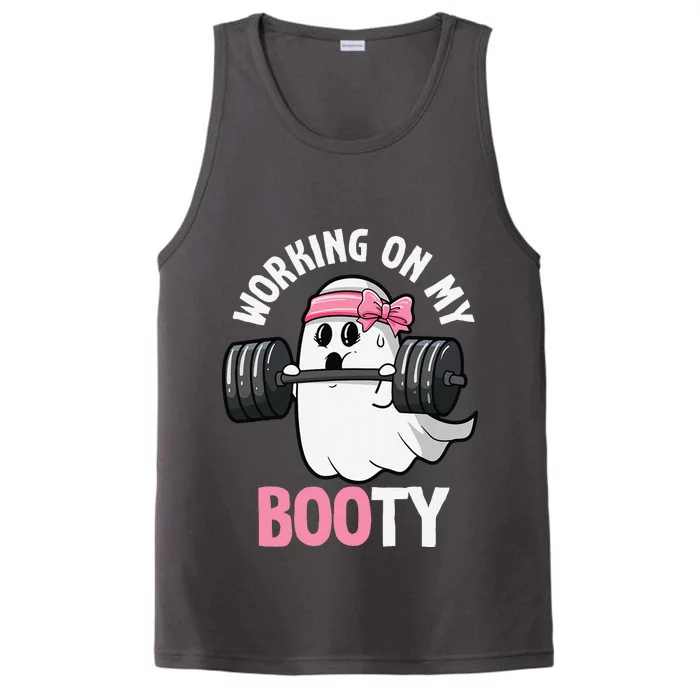 Working On My Booty Spooky Halloween Ghost Gym Workout Pun Performance Tank