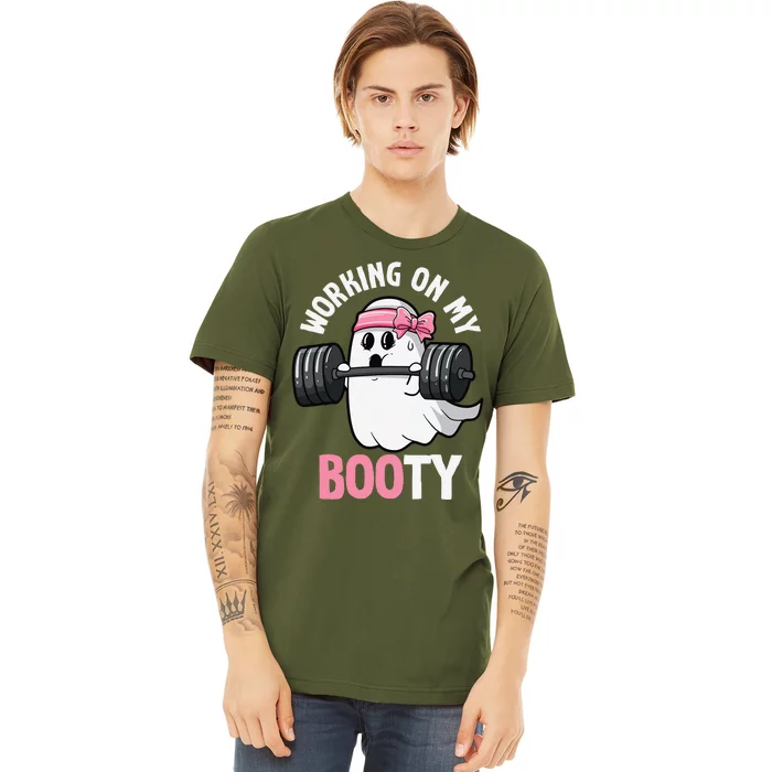 Working On My Booty Spooky Halloween Ghost Gym Workout Pun Premium T-Shirt