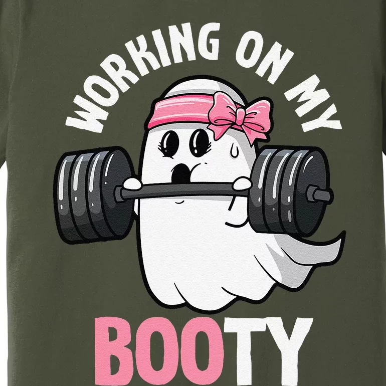 Working On My Booty Spooky Halloween Ghost Gym Workout Pun Premium T-Shirt