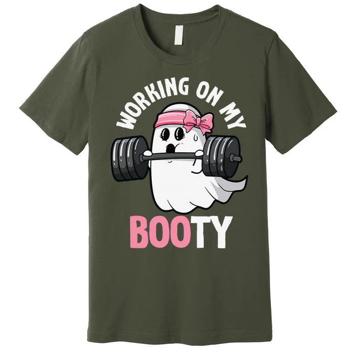 Working On My Booty Spooky Halloween Ghost Gym Workout Pun Premium T-Shirt