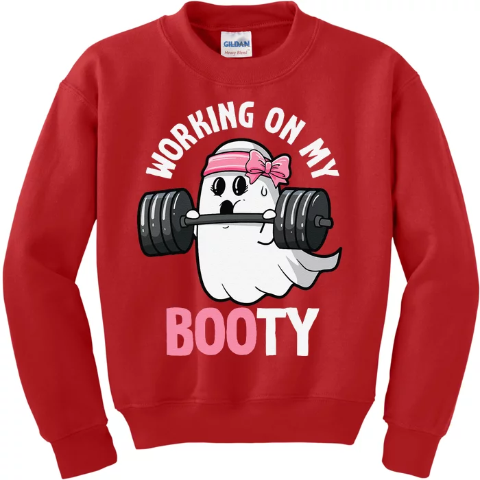 Working On My Booty Spooky Halloween Ghost Gym Workout Pun Kids Sweatshirt