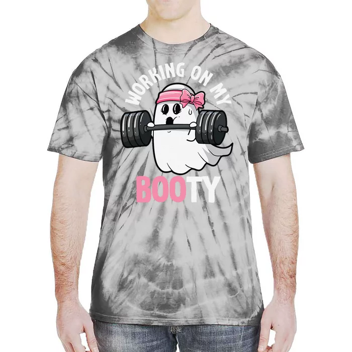 Working On My Booty Spooky Halloween Ghost Gym Workout Pun Tie-Dye T-Shirt