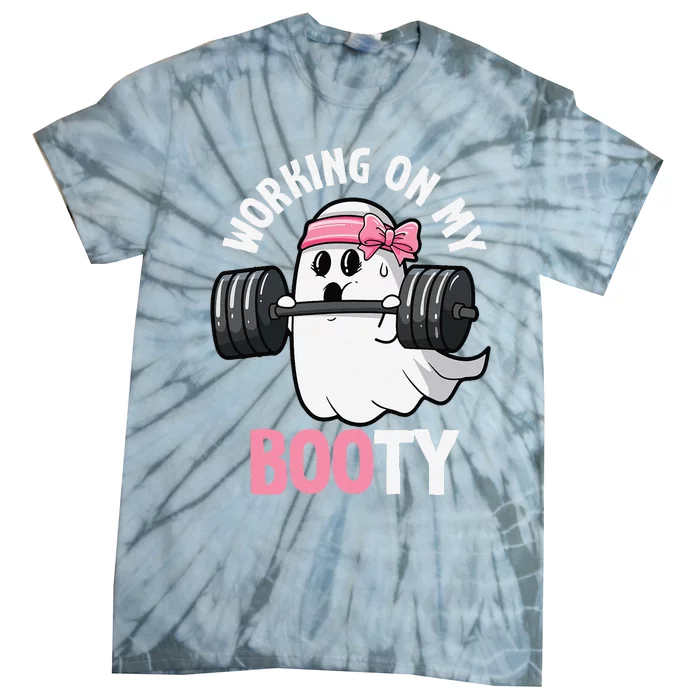 Working On My Booty Spooky Halloween Ghost Gym Workout Pun Tie-Dye T-Shirt