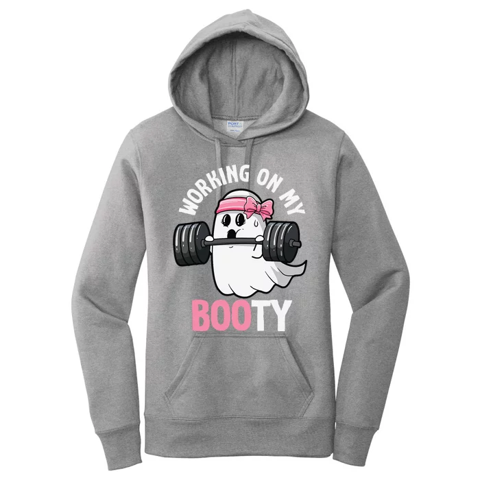 Working On My Booty Spooky Halloween Ghost Gym Workout Pun Women's Pullover Hoodie