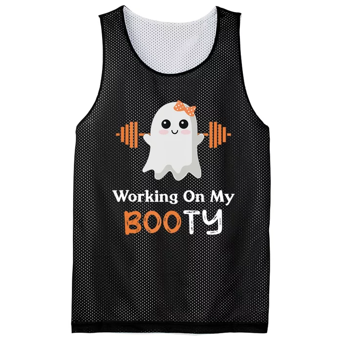 Working On My Booty Funny Halloween Gym Ghost Booty Pun Mesh Reversible Basketball Jersey Tank