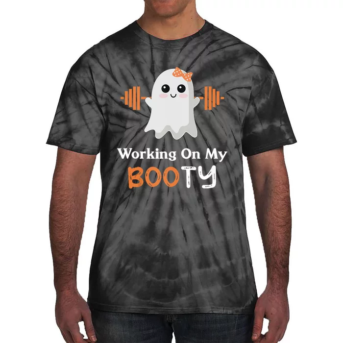 Working On My Booty Funny Halloween Gym Ghost Booty Pun Tie-Dye T-Shirt