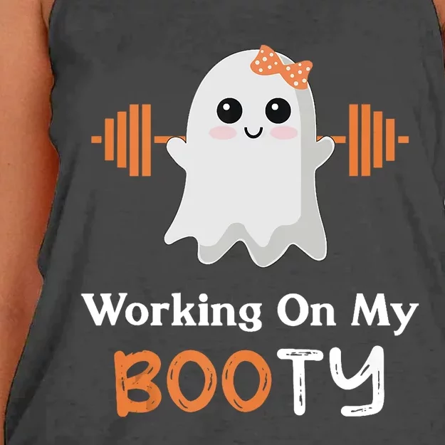 Working On My Booty Funny Halloween Gym Ghost Booty Pun Women's Knotted Racerback Tank