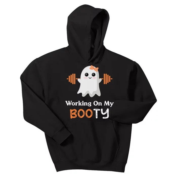 Working On My Booty Funny Halloween Gym Ghost Booty Pun Kids Hoodie