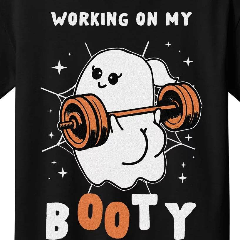 Working On My Booty Halloween Gym Cute Boo Ghost Fitness Kids T-Shirt