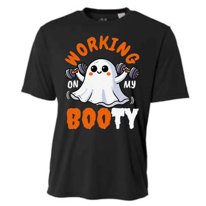 Working On My Booty Booty Funny Halloween Gym Ghost Pun Cooling Performance Crew T-Shirt