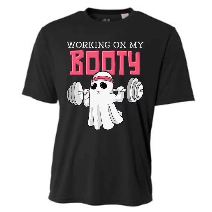 Working On My Booty Booty Funny Halloween Gym Ghost Pun Cooling Performance Crew T-Shirt