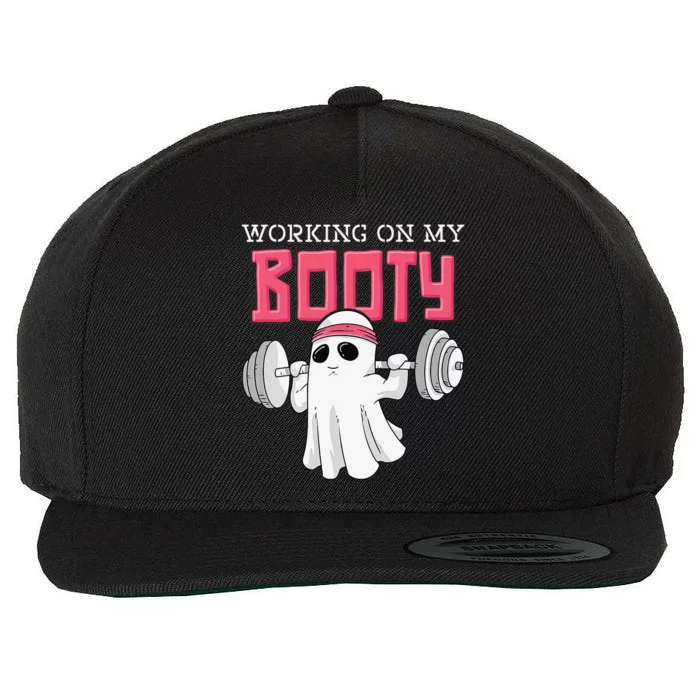 Working On My Booty Booty Funny Halloween Gym Ghost Pun Wool Snapback Cap