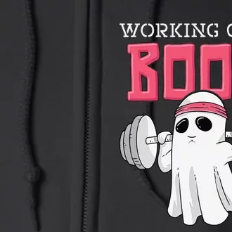 Working On My Booty Booty Funny Halloween Gym Ghost Pun Full Zip Hoodie