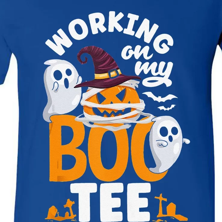 Working On My Boo Halloween Weightlifter Gym Workout V-Neck T-Shirt