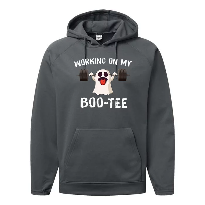 Working On My Boo Halloween Dead Lift Ghost Gym Weights Performance Fleece Hoodie