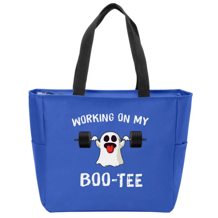 Working On My Booty Booty Funny Halloween Gym Ghost Pun Zip Tote Bag