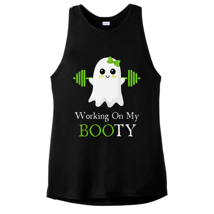 Working On My Booty Ghost Halloween Gym Humor Bodybuilder Ladies Tri-Blend Wicking Tank