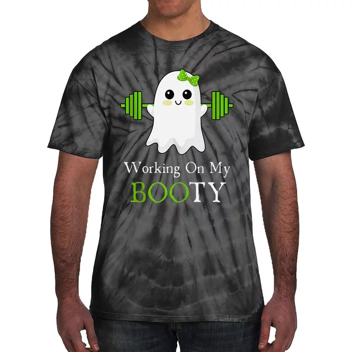 Working On My Booty Ghost Halloween Gym Humor Bodybuilder Tie-Dye T-Shirt