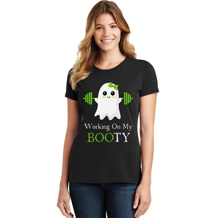 Working On My Booty Ghost Halloween Gym Humor Bodybuilder Women's T-Shirt