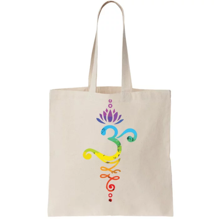 Womens Om Mantra Yoga Symbol Lotus Flower Rainbow Chakra VNeck Tote Bag